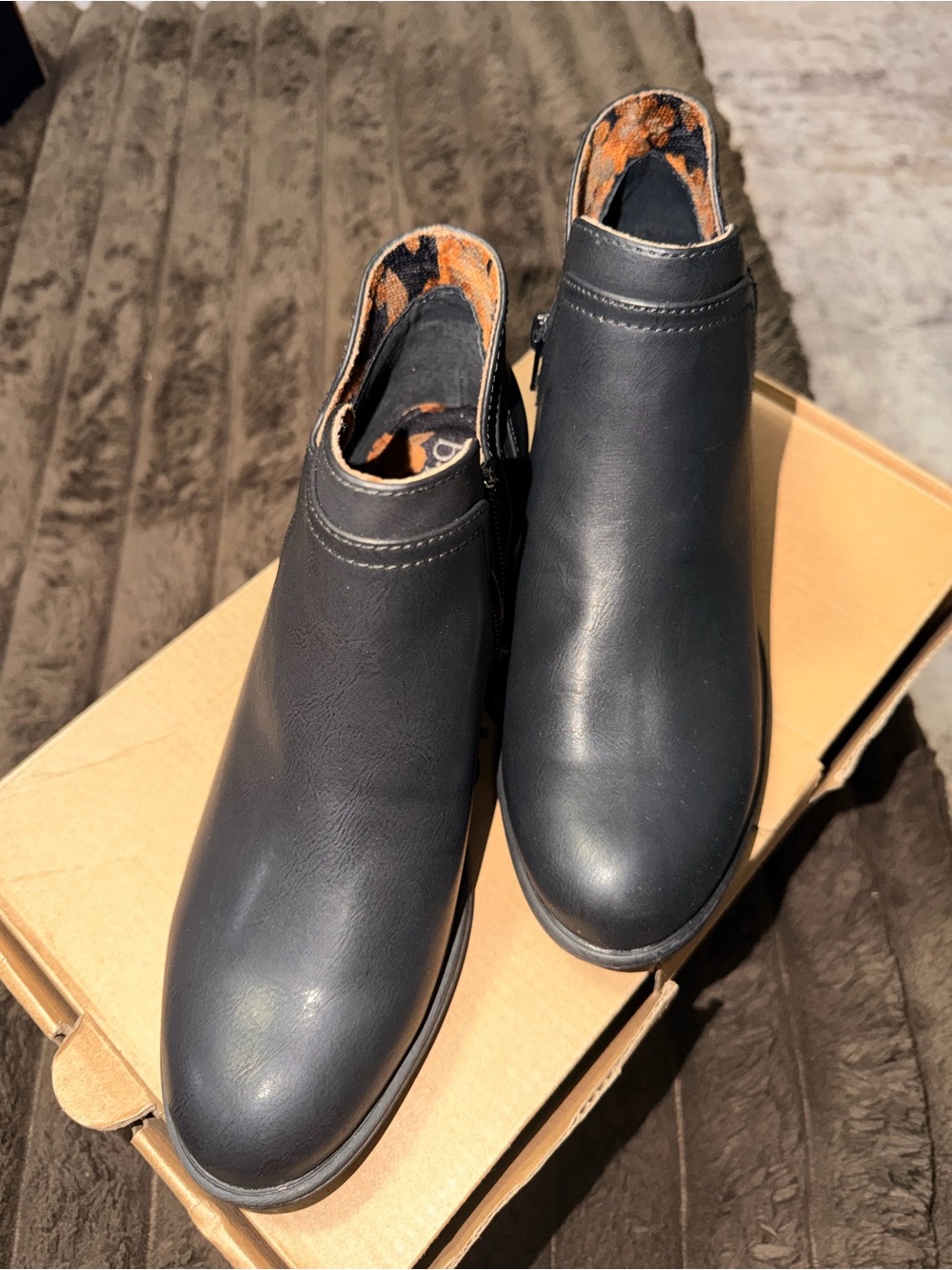 boc Black Ankle Booties with Stacked Heel - Picture 3 of 5